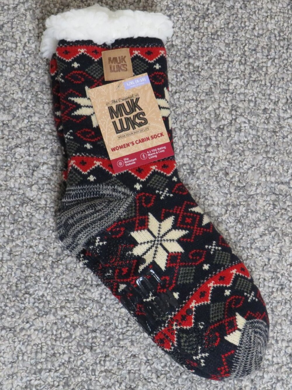 Muk Luks* Women's Slip Resistant Fully Lined Cabin Socks~ Size Large/XL (8-10)